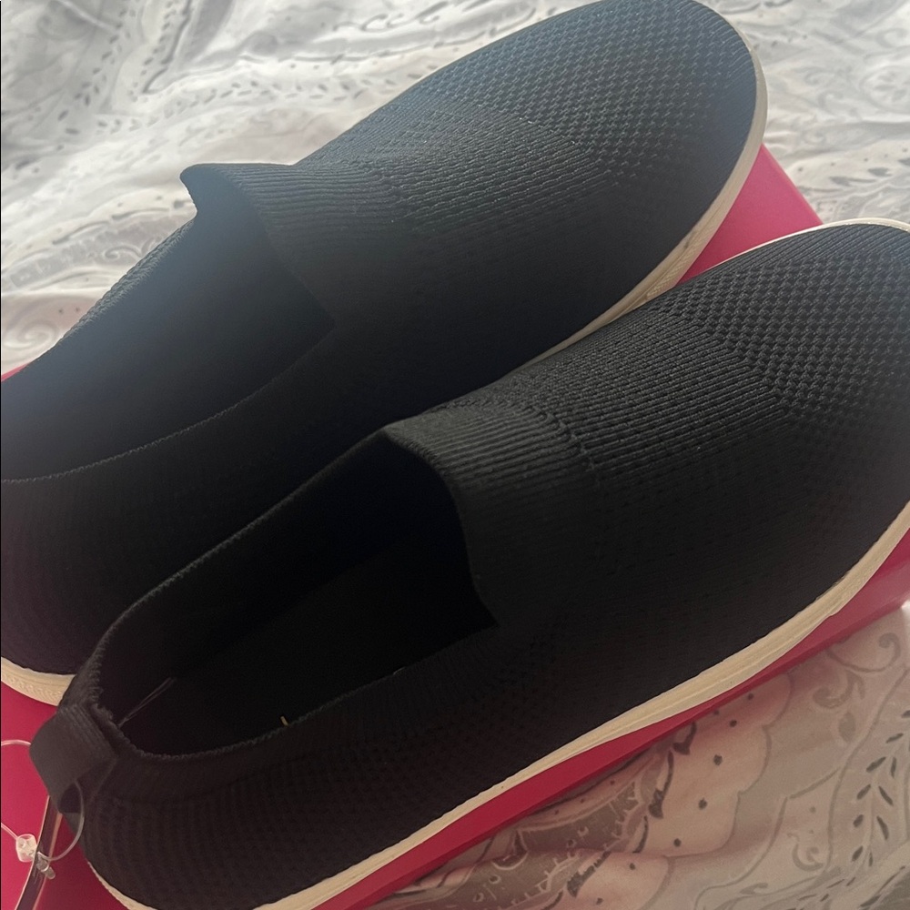 Catherines Black Knit Slip-On Loafers